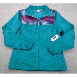 Fila Zipper Sweater Jacket Women's Medium Teal Velour Style Retro Design
